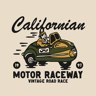 Californian Motor Raceway availabledesign badgedesign car illustration designforsale illustration tshirtdesign vintage badge vintage car vintage design vintage illustration vintage logo