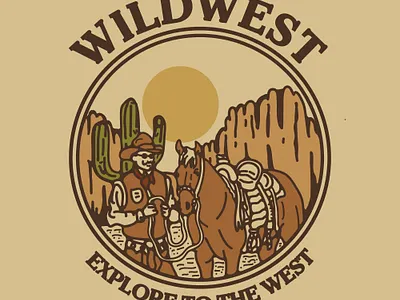 Wildwest availabledesign badgedesign cactus cowboy cowboys desert designforsale horse illustration tshirtdesign vintage badge vintage design vintage illustration