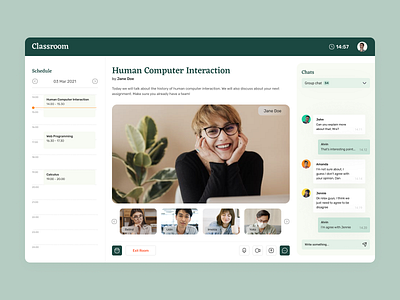 Classroom - Dashboard Design Exploration class classroom clean college dashboard elearning green learn meeting minimalist student ui ux videocall
