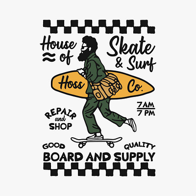 House of surf and skate availabledesign badgedesign design illustration logo sk8 skate skateboard surf surfing tshirtdesign vintage design vintage illustration