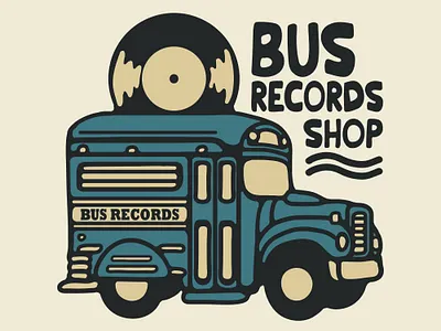 vintage bus records availabledesign badgedesign bus designforsale illustration logoforsale records tshirtdesign vintage badge vintage design vintage illustration vinyl