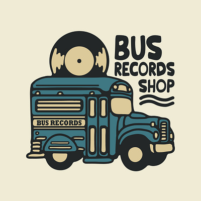 vintage bus records availabledesign badgedesign bus designforsale illustration logoforsale records tshirtdesign vintage badge vintage design vintage illustration vinyl