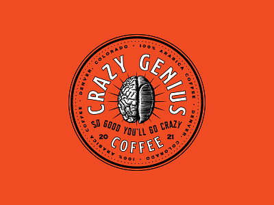 Crazy Genius Logo brain branding coffee coffee bean crazy illustration logo packaging retro vintage vintage logo