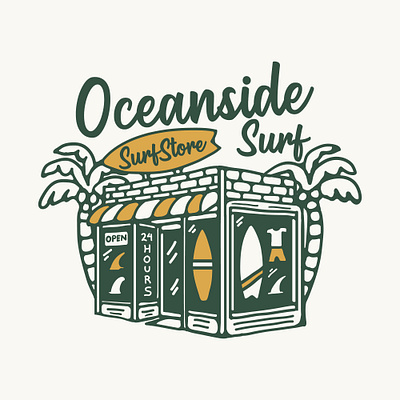 Oceanside Surf Shop availabledesign badgedesign beach designforsale illustration nautical summer surf surfing tropical tshirtdesign vintage badge vintage design