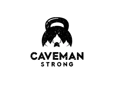 Caveman Strong art brandidentity branding cave caveman combination mark creative designer designs fitness logo illustration kettlebell logodesigner logodesigns logos negative space logo sports logo strong vector