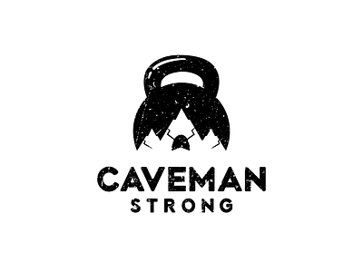 Caveman Strong art brandidentity branding cave caveman combination mark creative designer designs fitness logo illustration kettlebell logodesigner logodesigns logos negative space logo sports logo strong vector