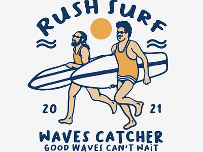 Rush Surf availabledesign badgedesign beach designforsale illustration nautical summertime surf surfer surfers surfing tshirtdesign vintage badge vintage design