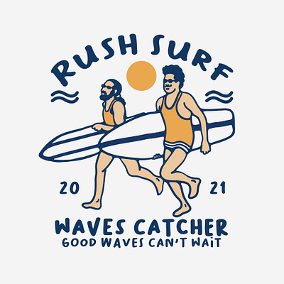 Rush Surf availabledesign badgedesign beach designforsale illustration nautical summertime surf surfer surfers surfing tshirtdesign vintage badge vintage design
