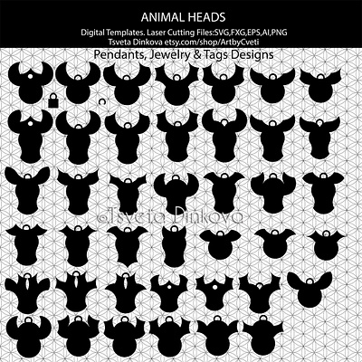 Animal Heads Digital Templates SVG Pendants Jewelry and Tags Des digital jewelry design lasercut pendants design svg tags design templatedesign vectorart vectors vectors download vectorstock