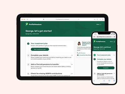 Profile Pensions: Dashboard update branding customer account dashboard fintech pensions ui ux webapp