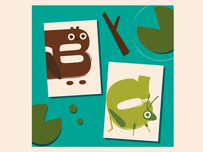 Pond Ecosystem Cards animals cards childrens illustration color design digitalart education illustration learning letters pond typogaphy