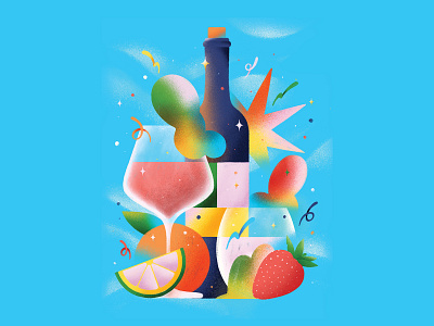 Wine and fruits 2 cup drink fruit glass of wine gradient illustration orange strawberry wine wine bottle wine label