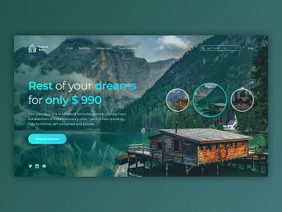 Holiday Rental - 1st screen digitaldesign figma houselake inspiration landingpage natural naturalrest nature relax rest ui ux uiux uiuxdesign webdesign wild