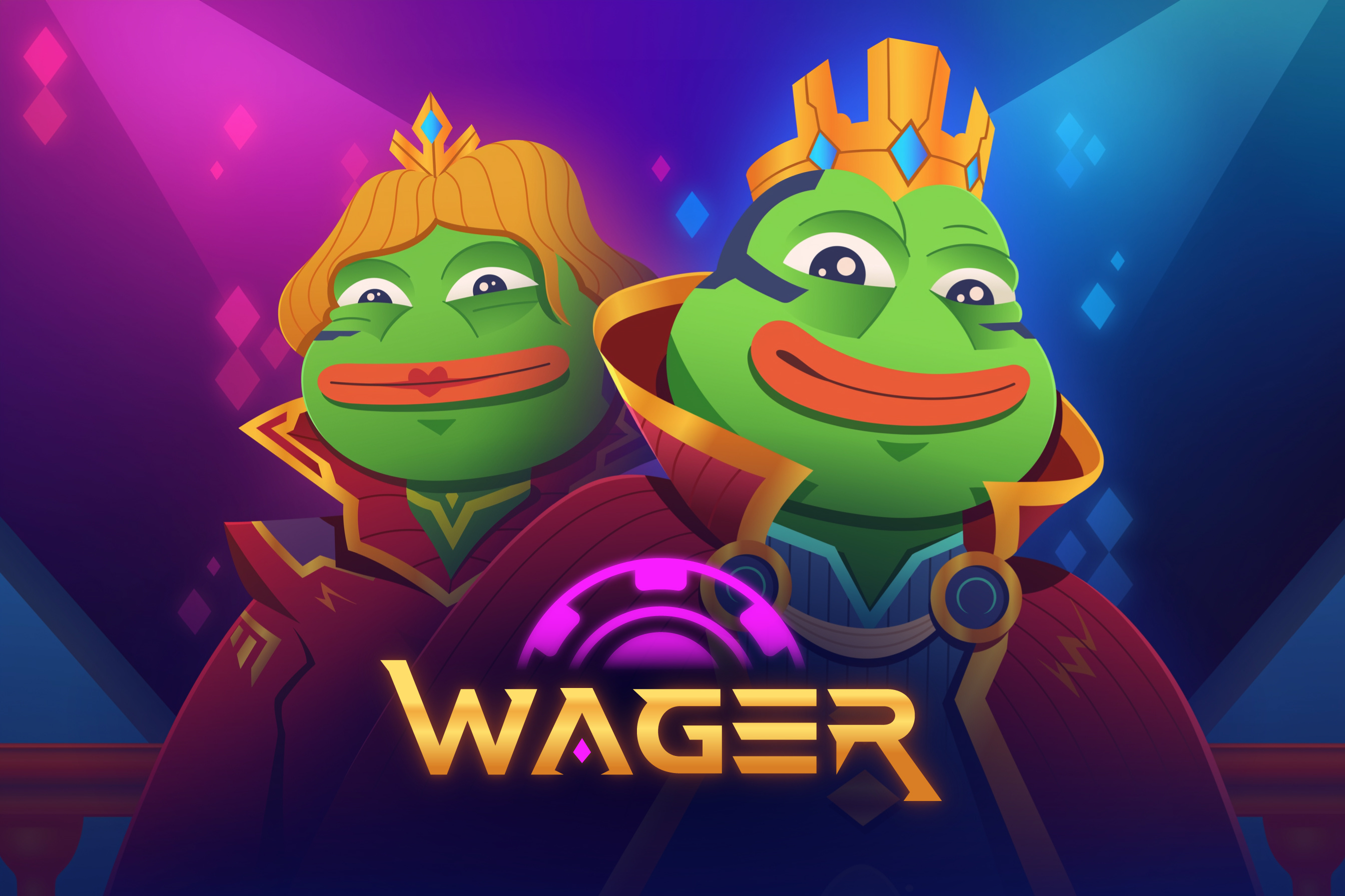 Wager: Promo Art (PEPE Event) art cartoon cartoon style character design characters chip crown illustration king meme meme coin pepe poker queen