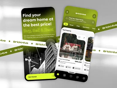 Modern Real Estate Mobile App Design - BrickHive apartment app design app development broker graphic design illustration listing app minimalist mobile app property property app real estate real estate agency real estate app realtor ui