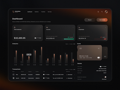 Banking Dashboard - Desktop bachanek banking card chart dashboard finance fintech kamil microdose payment statistics stats table