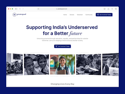 Greatergood - Supporting India’s Underserved for a Better future clean socia ui web design website