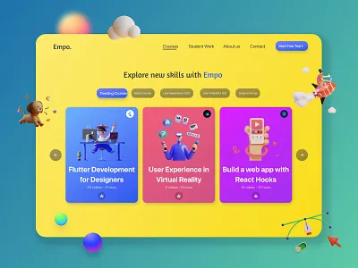 Empo - Course website Landing page 3d 3dillustration clean design figma flat illustrations landing page landingpage neumorphism ui ux web website