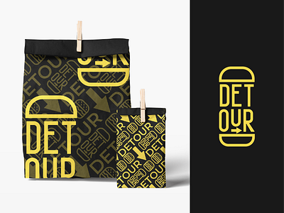 Detour - fast food restaurant branding brand identity branding burger burger logo colour fast food food logo logodesign packaging pattern restaurant restaurant branding