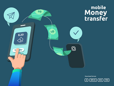 money transfer illustration concept business buy commerce digital mobile money online pay payment shopping transaction transfer