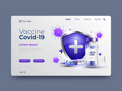 Realistic coronavirus vaccine landing page color design glass illustration illustrator landing page realism shield vaccine vector