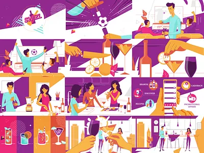 Swizl Promo Style Frames cocktails drinks illustration styleframe swizl