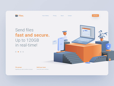 Files. - Send files fast and secure. 3d animation design download fake3d figma file folder header hero illustration illustrator isometric landingpage secure ui ux upload webdesign