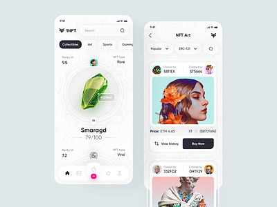 NFT App 📲💫💸 app application blockchain blockchain cryptocurrency cards ui clean ethereum feed gui interface ios ios app minimal nft shop store ui ui design ux