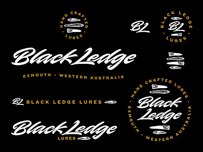 Black Ledge Lures branding calligraphy emblem fishing lettering logo lures monogram