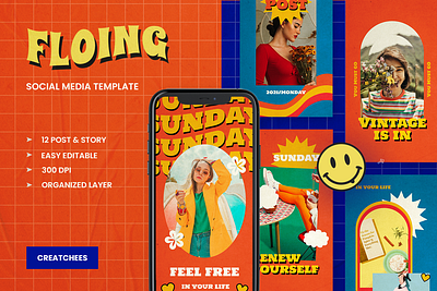Floing Social Media Pack advertising girl instagram social media social media pack vintage