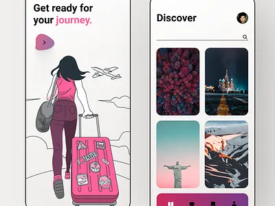 Travel App app design illustration pink travel travel app ui ui uidesign ux white