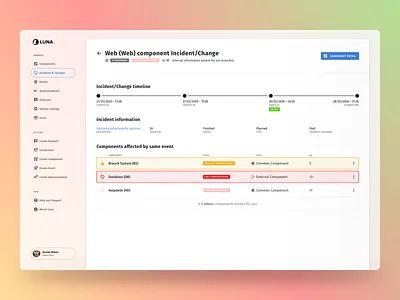 Incidents & Changes in LUNA app app button dashboad list luna material menu sidebar states timeline ui