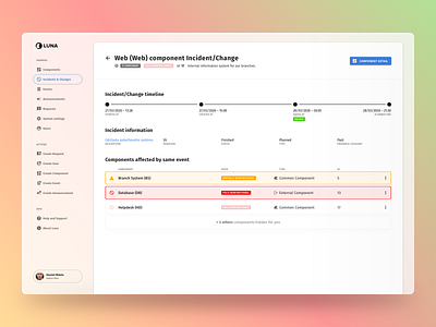 Incidents & Changes in LUNA app app button dashboad list luna material menu sidebar states timeline ui