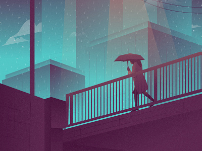 Rain 2d city dribbble dribbble best shot flat girl landscape landscape illustration nature illustration vector woman woman illustration