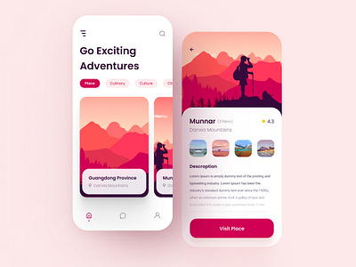 Adventures Travel App adventure branding design dribbble figma illustration mobile mobile design travel typography ui ux design ux vector visual visual design