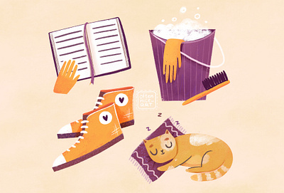 Spot Illustrations activities app brand illustration branding character colorful design digital art editorial flat hand drawn icon set illustration purple self care spot illustration stress management yellow