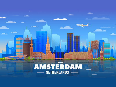 Amsterdam skyline amsterdam architecture business cityscape design europe illustration landmarks skyline the netherlands vector