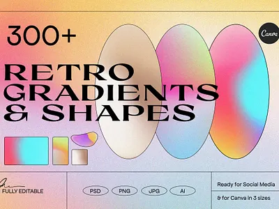 Angeles – Retro Gradients & Shapes canva design gradient gradient color gradient design ig template illustration instagram stories mesh meshgradient patterns png ui