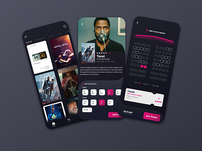 Booking Movie Ticket app booking buy cinema cinematicket design iphone mockup movie movie app movies product seat ticket ticket app ticket booking ticketing tickets ui ux