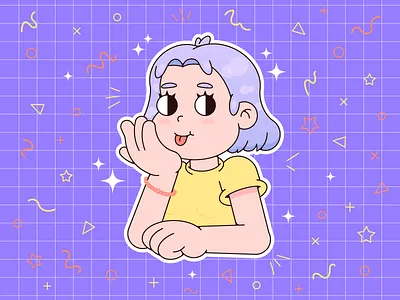 Stylized self-portrait cartoon cartoon character character character design colorful cuphead cute disney flat funny girl haircut hairstyle illustration playful pretty purple vector