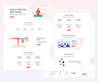 Yoga Hut Landing Page app health app illustration landing page medical website meditation meditation app meditation web ui meditation website mental health mindfulness app ui ui design uiux web design web ui website design workout web ui yoga yoga landing page