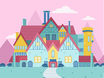 Colorful Hill House Fan Art 2d architecture artph colorful digital art digital illustration fan art flat art flat design haunting of hill house house house architecture house flat art house flat design house illustration illustration shapes