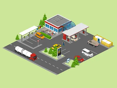 Filling Station 2.5d charging station gas station gasoline illustration isometric petrol template vector