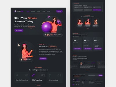 Fitness Club Landing page - Dark mode clean dark design fitness fitness center fitness club glassmorphism trend trendy design ui ui design uidesign uiux web design website website concept website design