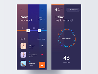 Dark Training App app blue clean dark design excercise fitness gym interface ios minimal mobile neon night mode orange running sport training ui ux