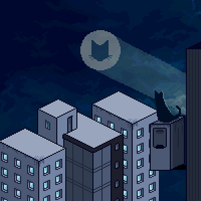 Cat-signal 8bit 8bitart cat illustration isometric art night pixel art pixelart