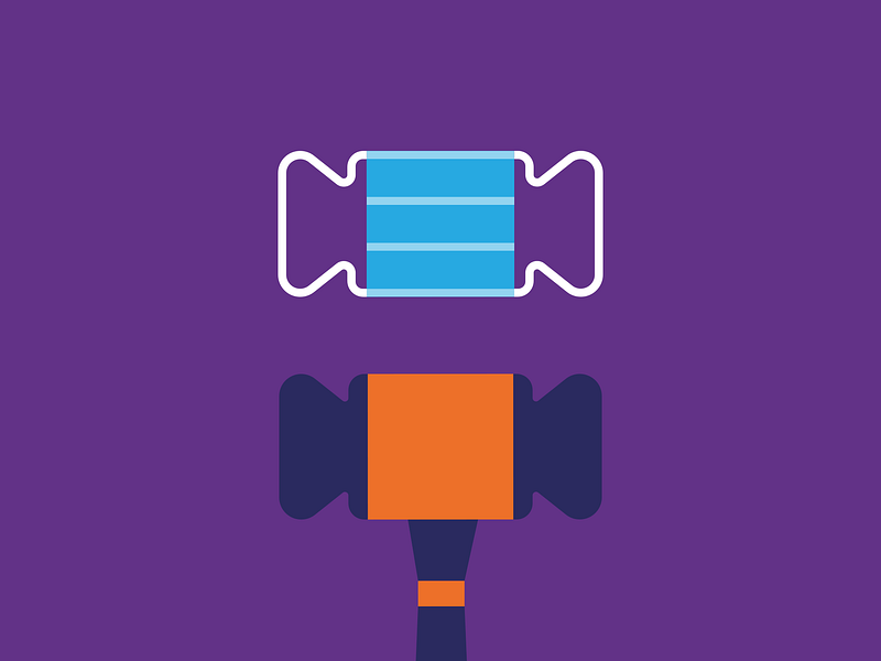 COVID-19 makes the innovation of law more topical and relevant concept corona covid19 design editorial graphic hammer illustration innovation justice law minimal spot vector virus