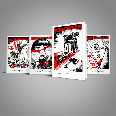Penguin classics Book Covers book cover book cover design book design digital illustration dostoevsky lolita penguin penguin books penguin classics tolstoy