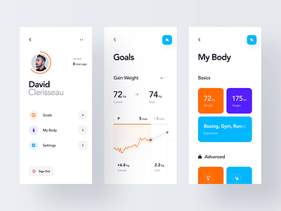 Workout Goals account app body chart clean dashboard graph icon interface ios minimal mobile modern profile settings simple statistics stats ui ux