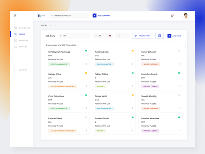 Grid View for the Users Catalog blues colorscheme epics freelancer glass glassmorphism glassy grid india jobs minimalist sober list styleguide uiux user management ux